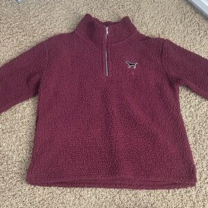 PINK Maroon Fleece Sherpa Quarter Zip